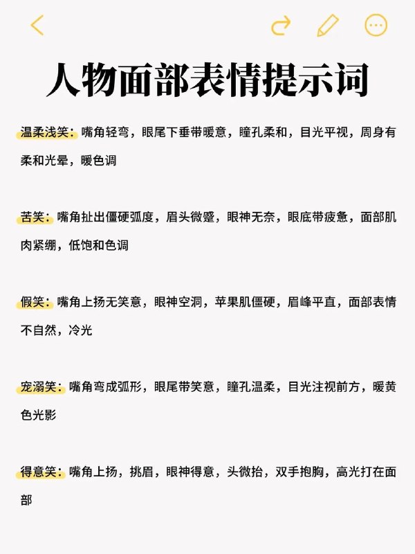人物面部提示词