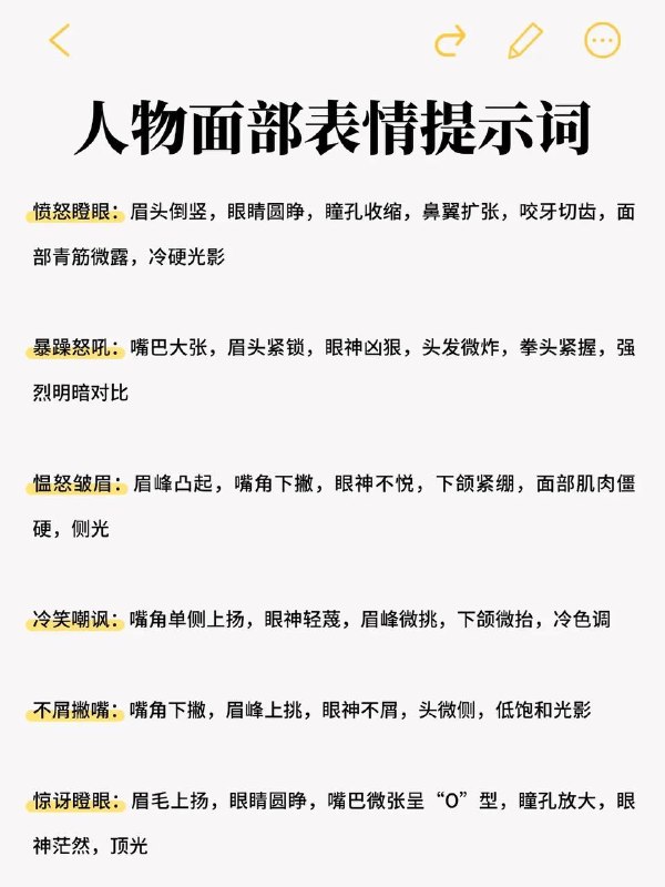 人物面部提示词