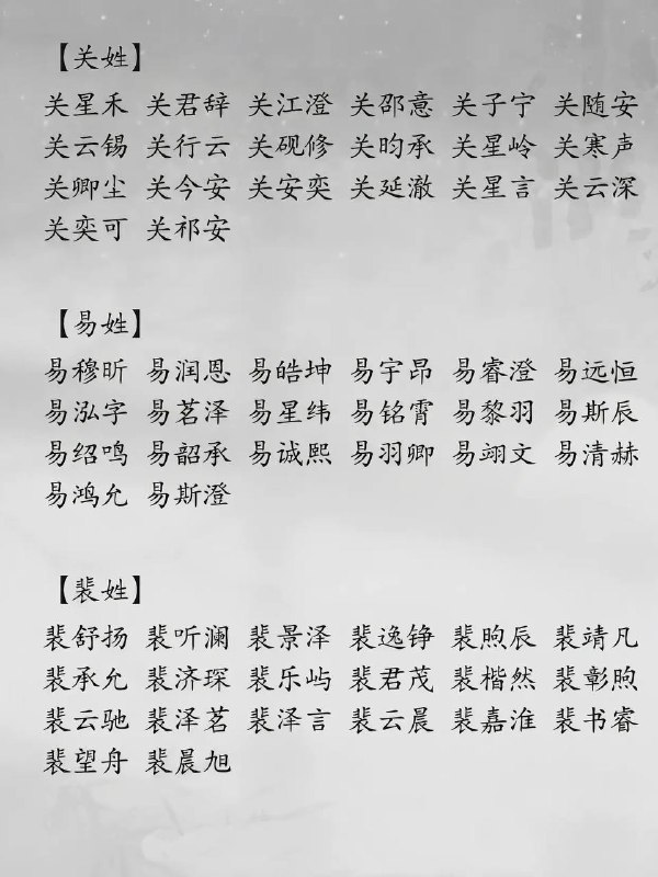 小说男主男配姓氏