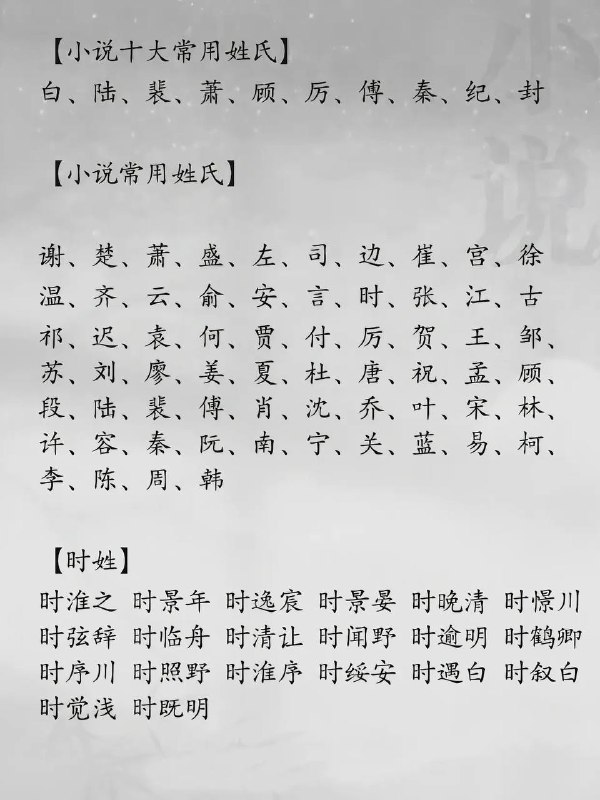 小说男主男配姓氏