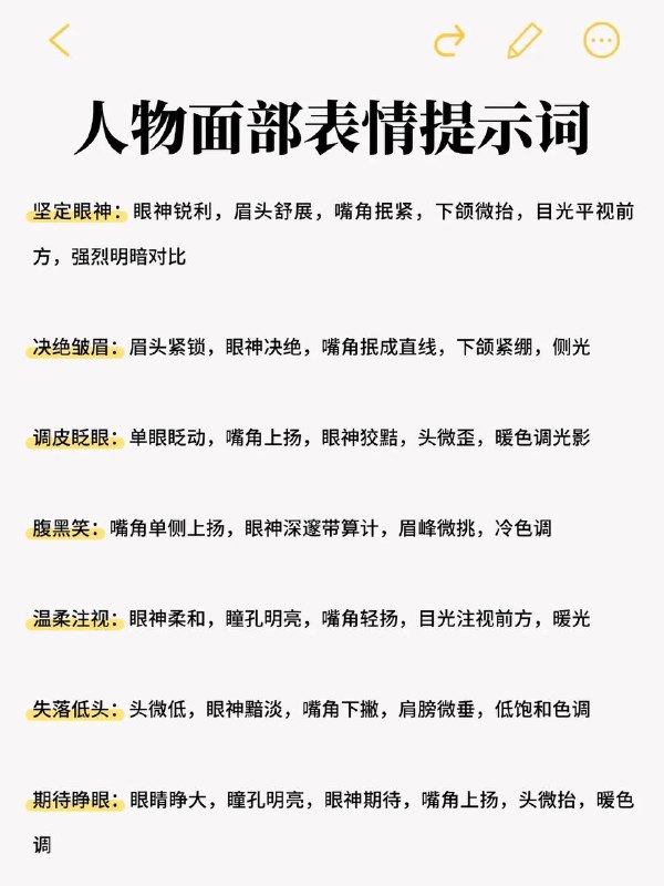 人物面部提示词